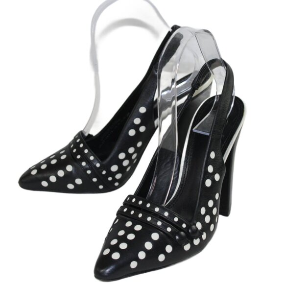 Tory Burch Kay Black Ivory Polka Dot Leather Sling Back Heels, Size 6.5 - Picture 6 of 9